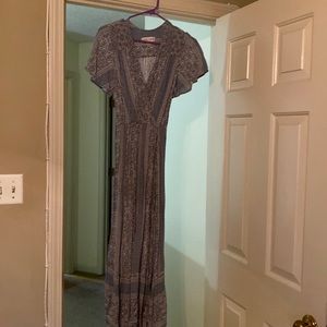 Blue and white boho maxi dress